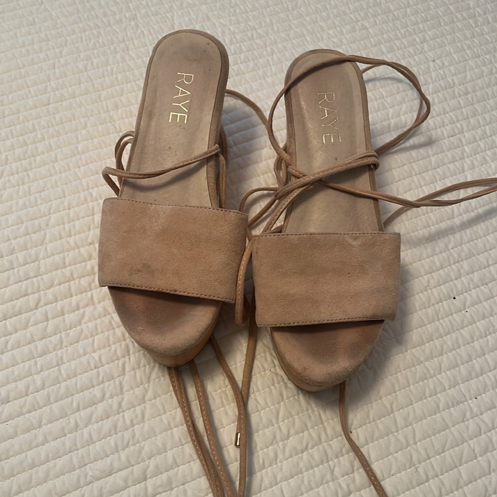 Raye Nude Wedge Tie Sandal Size 5.5